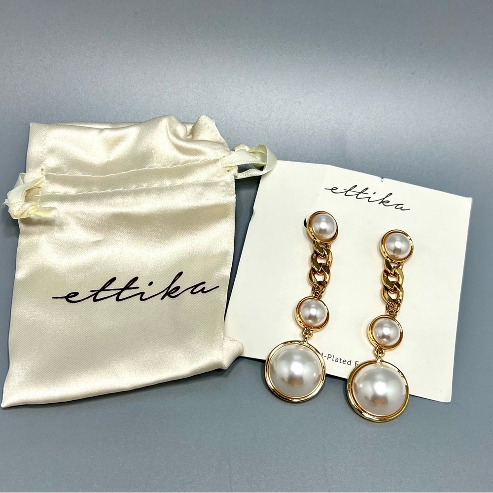 Ettika 18k Gold Plated Faux Pearl Drop Earrings NWT